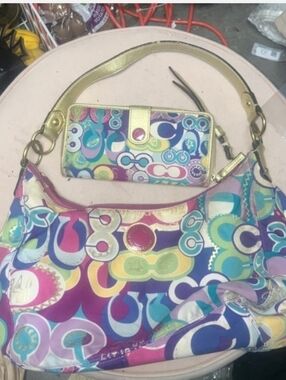 Coach Poppy Monogram Shoulder Bag with Matching Wallet